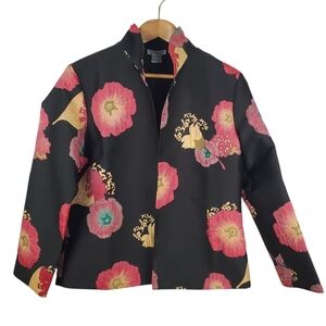 Vntg Grace Chuang New York Floral Black Asian Jacket. LG. #0184
